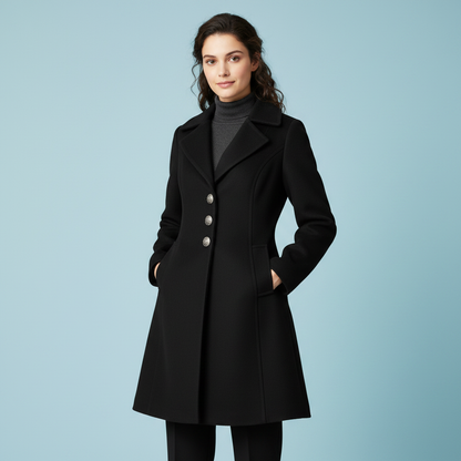 Elegant Women's Wool Coat with Buttons | Winter Outerwear